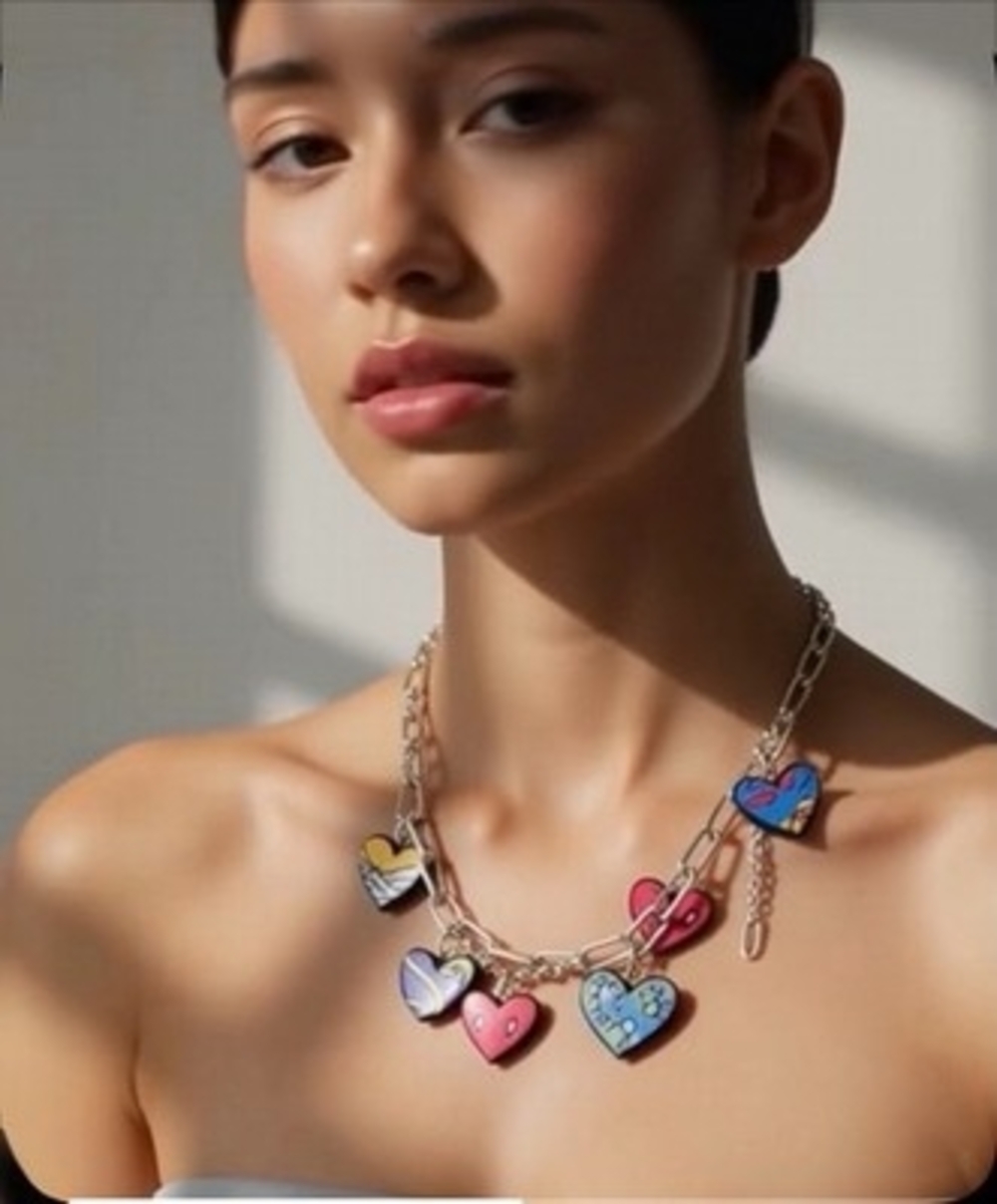 Monster High Multicolored Hearts Charms Necklace Silver Tone Jewelry Halloween